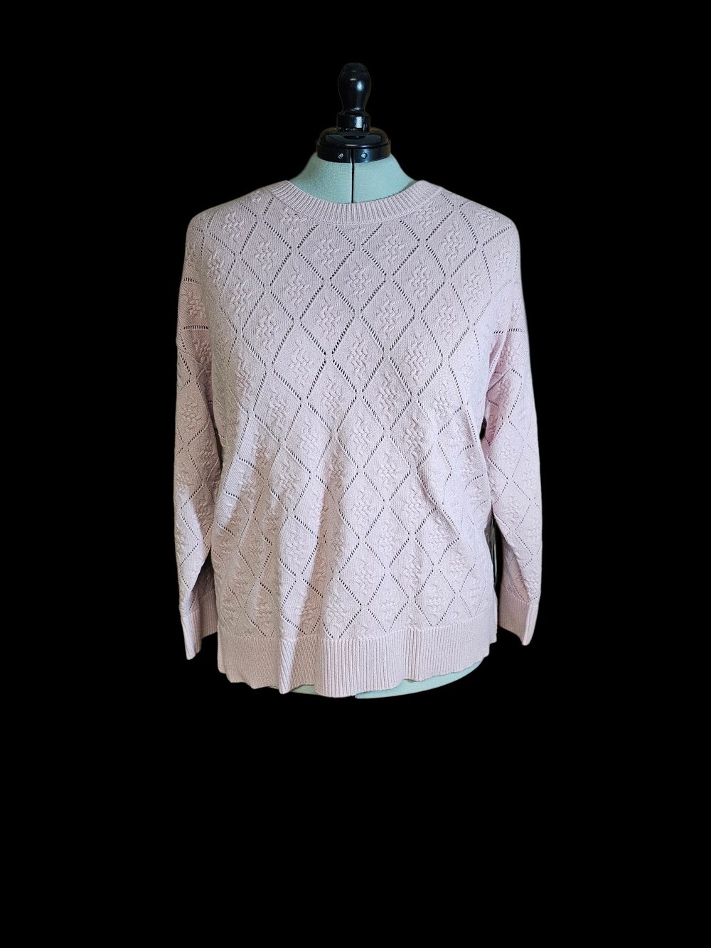 Cyrus Diamond Pointelle Crewneck Sweater - Pale Pink